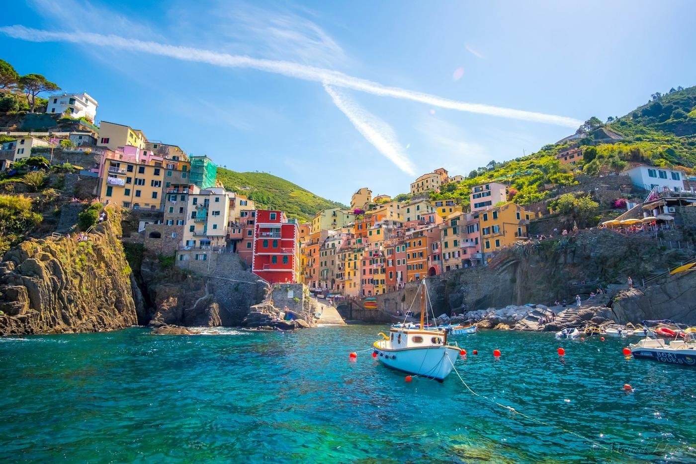 Colorful houses and a boat in the Cinque Terre