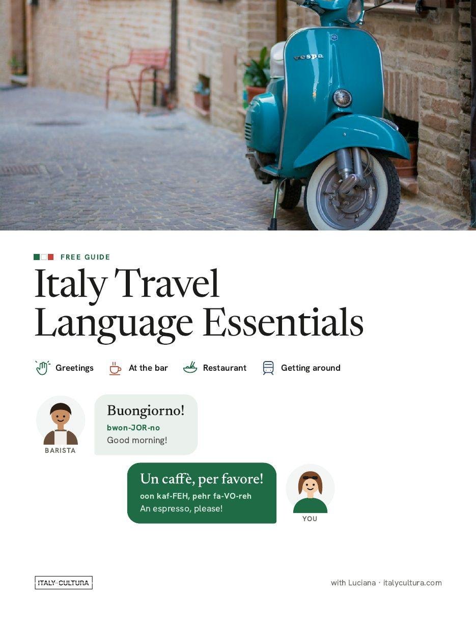 Cover of the free guide Italy Travel Language Essentials