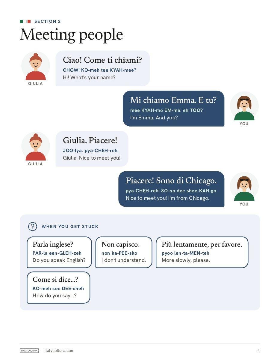 Guide page: dialogues with illustrations