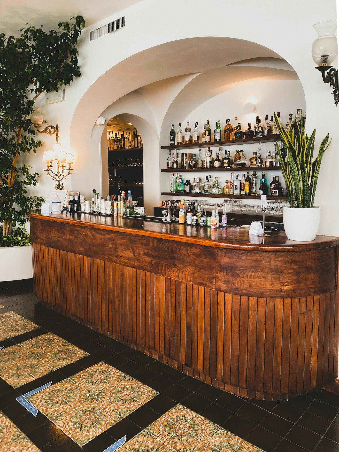 The wooden counter of an Italian bar